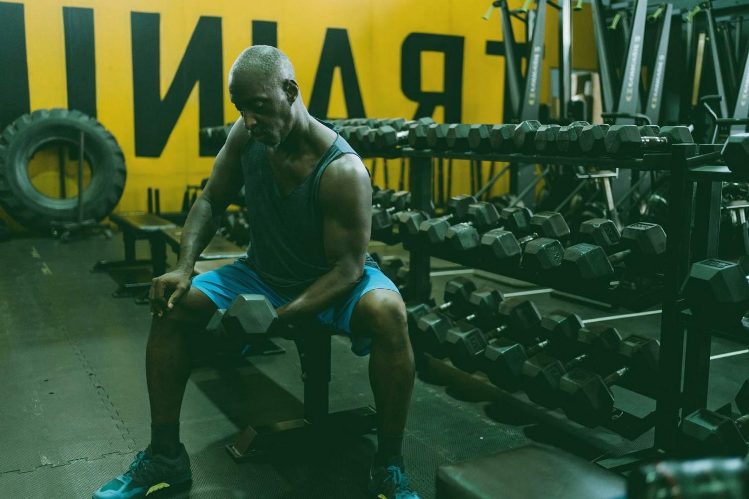 Athlete on exercise bike during CrossFit training session